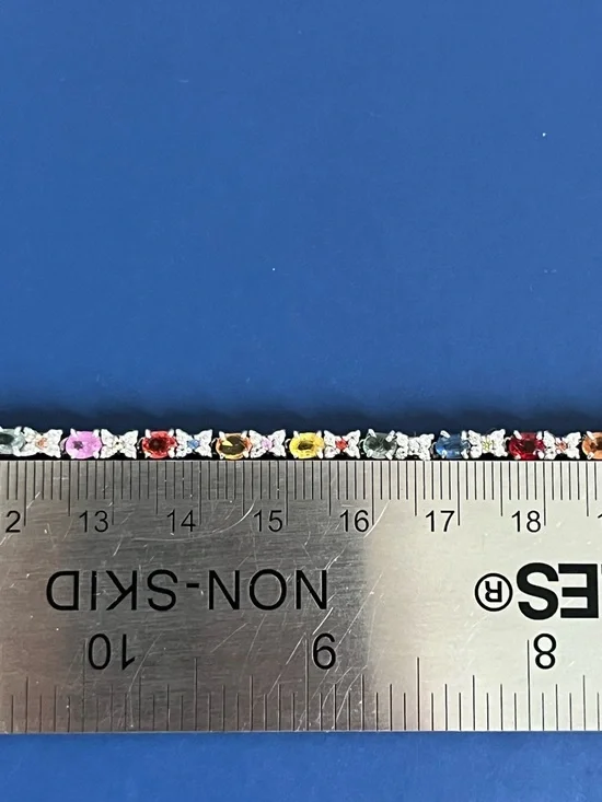 D'Joy 67 Natural Multi Sapphire 10 ctw Tennis Necklace 925 Silver 18” NWT in box - Picture 8 of 14